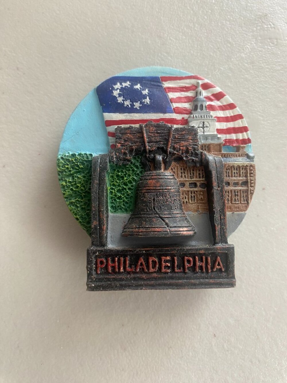 Philadelphia with Bell and Flag resin Fridge Magnet souvenir